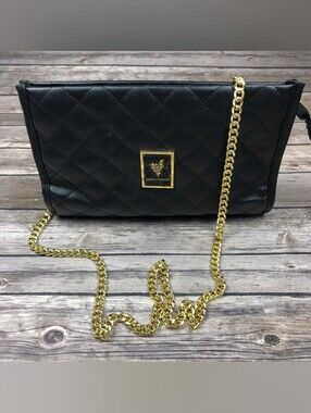 Younique Black Quilted Crossbody Bag with Removable Gold Chain - NWT